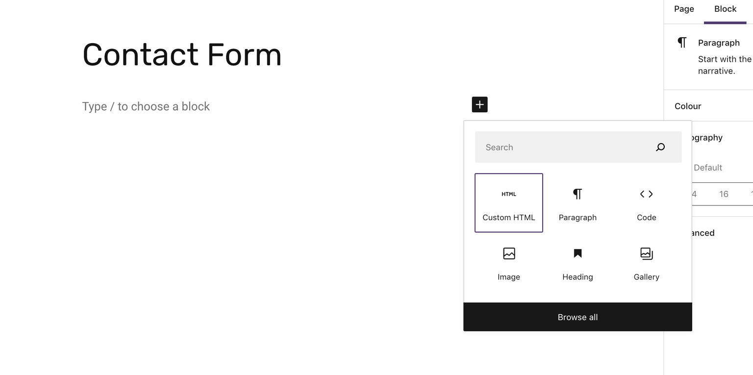 WordPress Custom HTML block